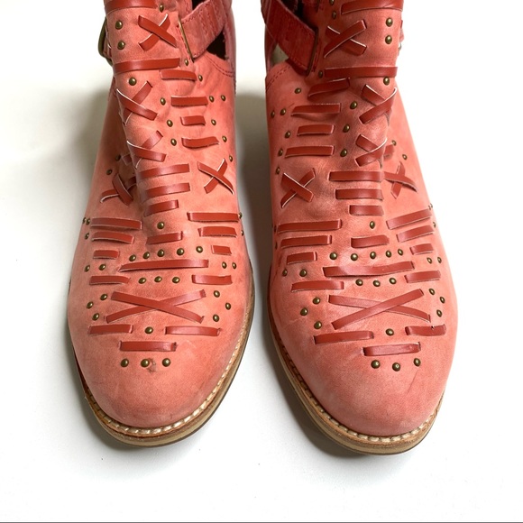Caterpillar Cheyenne Leather Ankle Strap Western Booties CAT Boots Paprika Red 9 - Picture 3 of 15